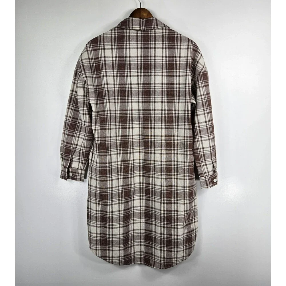 Women's‎ Size Small Brown Plaid Button Up Longline Cardigan Blazer Jacket